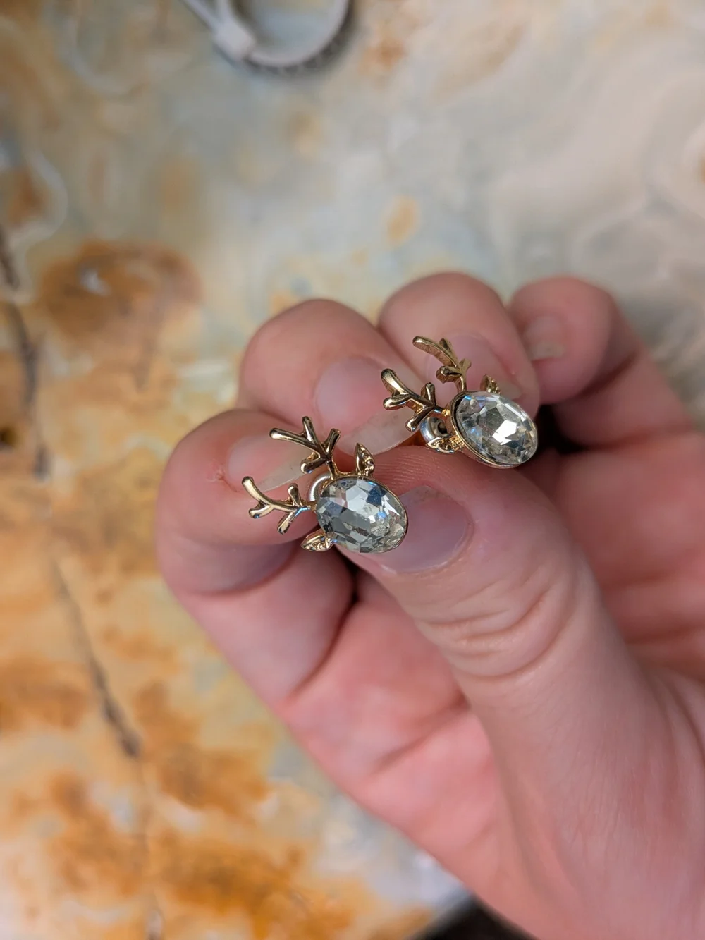 Gold Reindeer Crystal Stud Earrings - Women Jewelry
